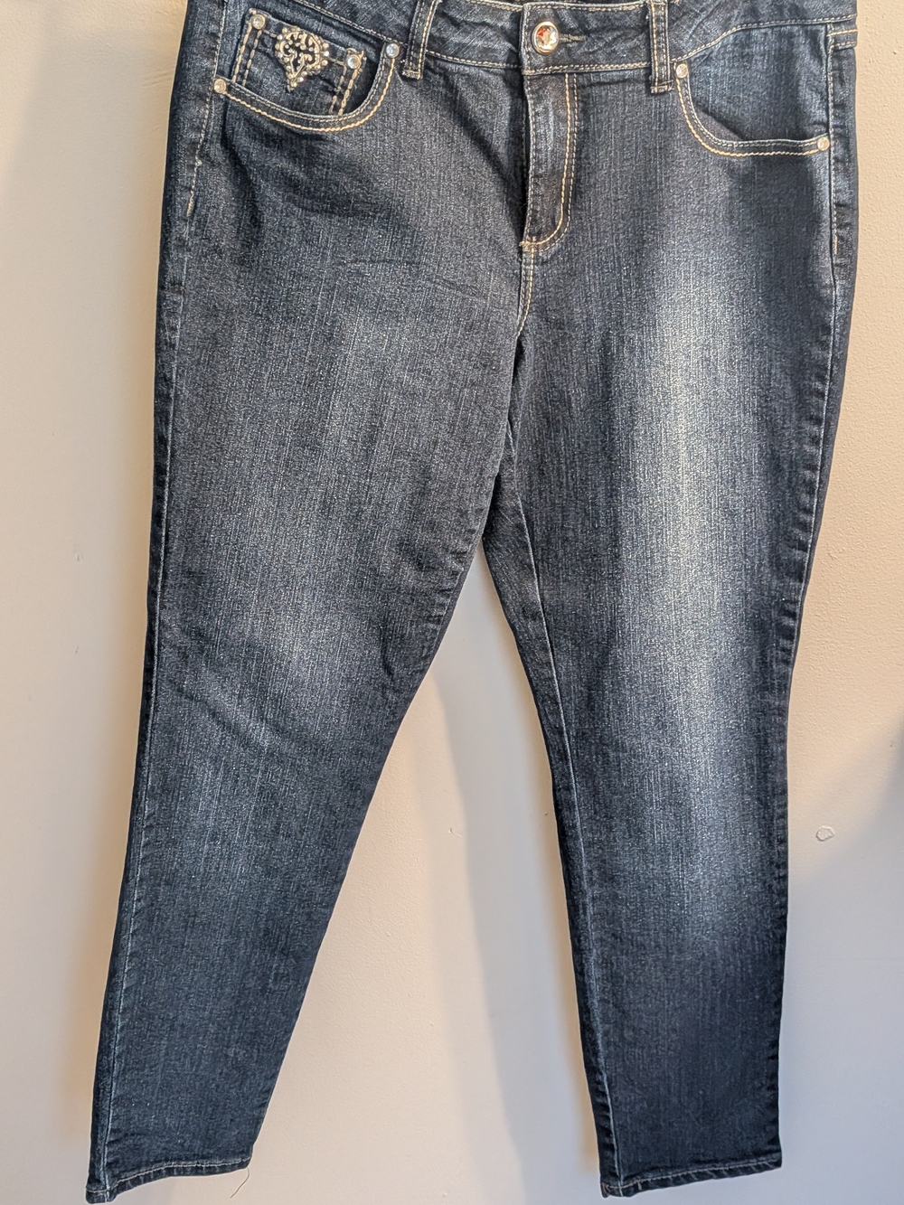 One 5 One Rhinestone Flap Pocket Jeans Size 12 Y2K Western Embellished Dark Wash - Picture 7 of 13
